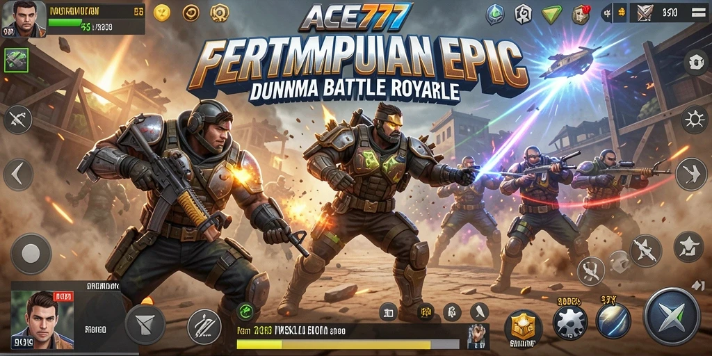 Screenshot ACE777 menampilkan aksi pertempuran seru di arena Battle Royale.