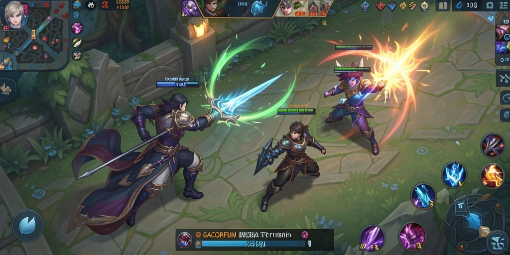 Tangkapan layar GACORFUN yang menunjukkan pertarungan seru di arena MOBA.