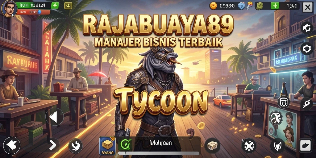 Screenshot menunjukkan pemain mengelola bisnis di RAJABUAYA89 dengan antusias.